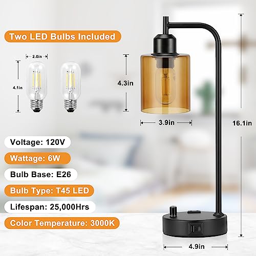 Industrial Bedside Lamps for Nightstand Set of 2 (2 Count)