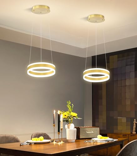 D7.8'' Modern Ring Chandelier for Dining Room LED Dimmable Pendant Lighting High Ceiling Chandelier for Living Room Foyer Bedroom Entryway 3000K