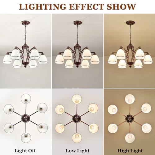 6 Light Oil Rubbed Bronze Farmhouse Chandelier Light Fixture for Kitchen Antique Matte Brown Ceiling Hanging Lamp Adjustable 47" Max Pendant Light for Dining Room Table