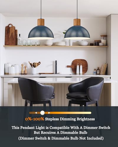Industrial Pendant Light 12" Hammered Metal Dome Hanging Lamp Solid Wood Pendant Light Fixtures for Kitchen Island