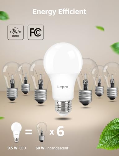 A19 E26 Dimmable LED Light Bulbs 9.5W 800 Lumen Daylight White 5 Pack (5 Count)