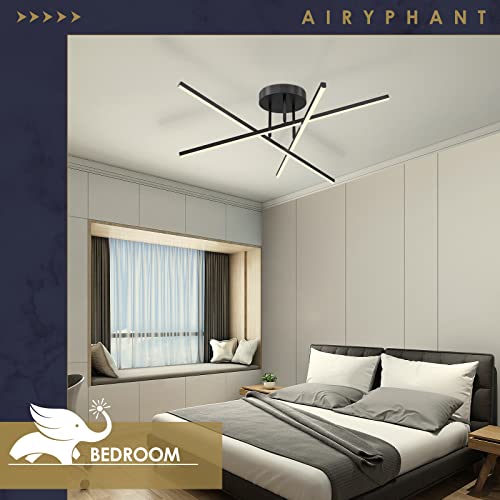 Modern LED Chandelier 24W Dimmable Black Semi Flush Mount Ceiling Light Fixture for Kitchen Dining Room Foyer Entry