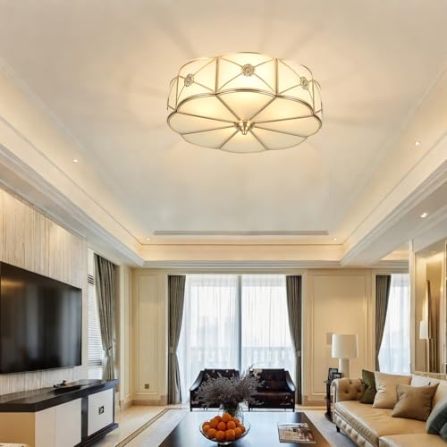 24 in Brass Flush Mount Ceiling Light for Living Room Bedroom