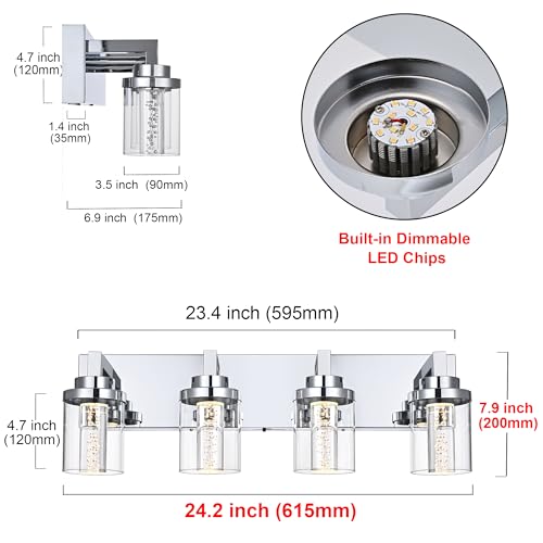 4 Light LED Bathroom Lighting Fixtures Chrome