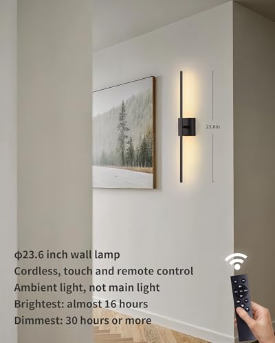 Black 23.6" Cordless Wall Sconces Set of 2 (2 Count)