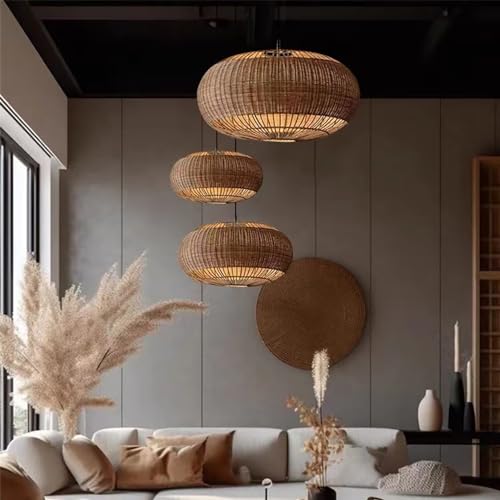 Rattan Handwoven Pendant Lights Adjustable Bamboo Wicker Hanging Lamp
