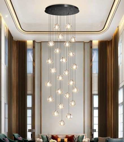 157 Inches Long Chandelier Bubble Crystal Balls Glam Chandeliers Dimmable Light High Ceiling Pendants Light Adjustable Large Size Lighting Fixtures Black