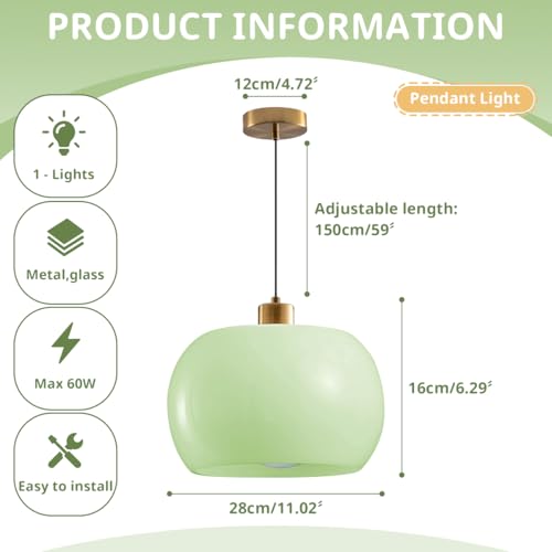 Adjustable Pendant Lamp Green Glass Ceiling Light Fixtures 3