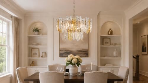 26 Inch Amber & Clear Ice Crack Crystal Glass Chandelier