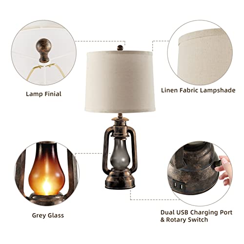 Farmhouse Lantern Table Lamps for Living Room Set of 2 with USB C+A (2 Count)