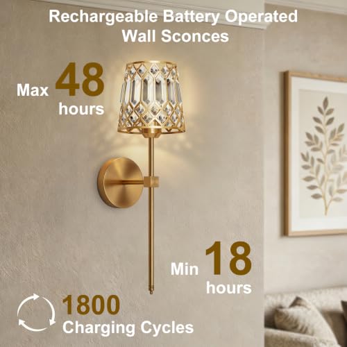 Gold Battery Operated Wall Sconces Set of 2