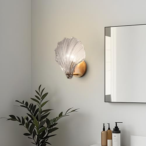 Vintage Crystal Wall Lamp Mid Century Gold Shell Wall Light Hallway Wall Lamp Fixtures for Bedroom