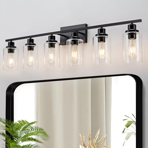 6 Light Bathroom Light Fixtures Black Vanity Light Over Mirror Modern Farmhouse Wall Lighting Sconces Wall Lamp for Bathroom