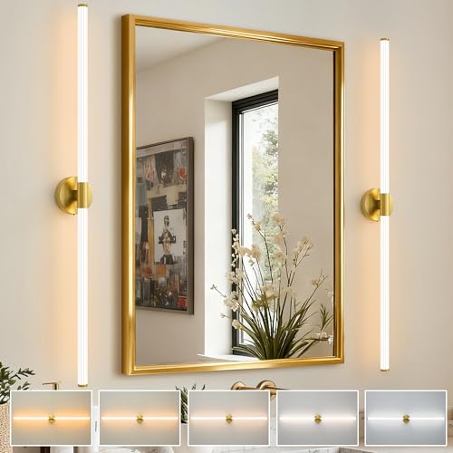 Gold Wall Sconces Set of 2 Hardwired LED Vanity Light 47"