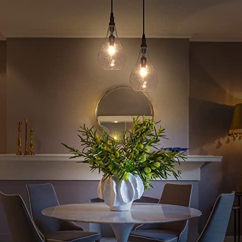 Farmhouse Wood Bubble Seeded Glass Pendant Light Adjustable Industrial Pendant Lighting Fixtures for Kitchen Island Dining Room Bedroom Entryway Sink