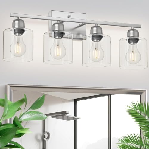Modern Brushed Nickel 4 Light Bathroom Light Fixtures