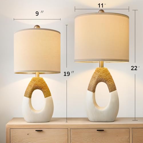 22” Boho Table Lamps for Bedroom Living Room Upgraded Set of 2 Medium Farmhouse Rattan Table Lamps (2 Count)