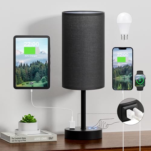17.4" Black Lamp for Bedroom