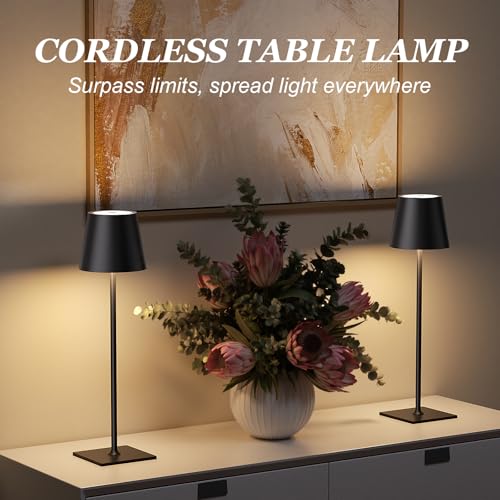 Cordless Rechargeable Table Lamp Black 5000mAh Battery Operated Lamps (2 Count)