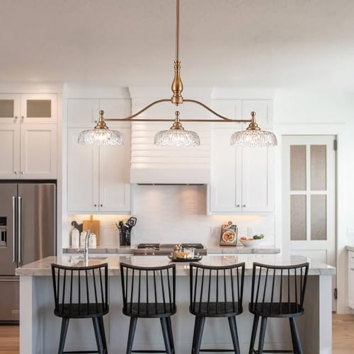 Chandeliers Pendant Light Fixture Vintage Pendant Lighting Fixtures 3 Lights Chandelier Matte Brass Kitchen Glass Hanging Lamp for Island Dining Room Living Room