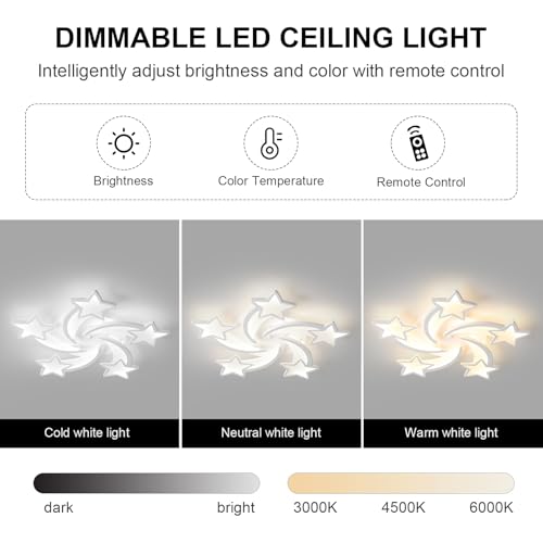 Flower Shaped Ceiling Light Dimmable Modern Ceiling Lamp Remote Control LED Lighting Fixture for Bedroom Living Room Dining Room