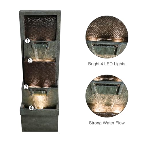 39.3" Tall 4 Tier Outdoor Water Fountain with LED Lights