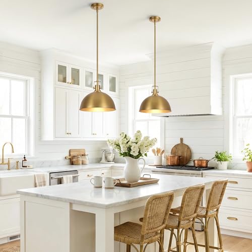 13 Inch Brushed Gold Metal Pendant Light Kitchen Island