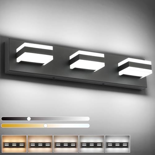 5 Color Temperature Adjustable Black 3 Lights Bathroom Vanity Fixtures
