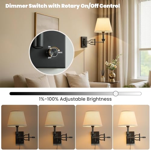 15" Black Swing Arm Wall Sconce Adjustable Wall Lamp