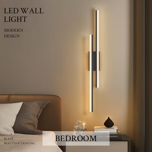 LED Wall Sconce Black Modern Remote Wall Light Fixtures for Living Room
