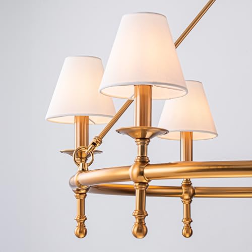 34" Brass Pleated Fabric Chandelier