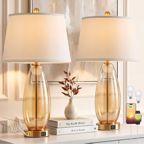 27" Glass Table Lamps for Living Room (Gradient Brown)