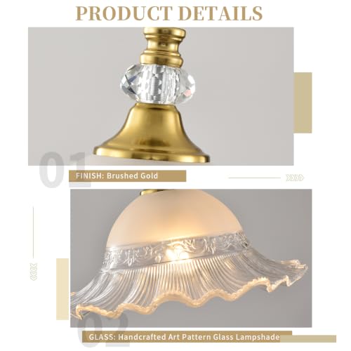 1 Pack Vintage Brushed Gold Crystal Transparent Glass Pendant Light Fixture (Golden / 1-Light)