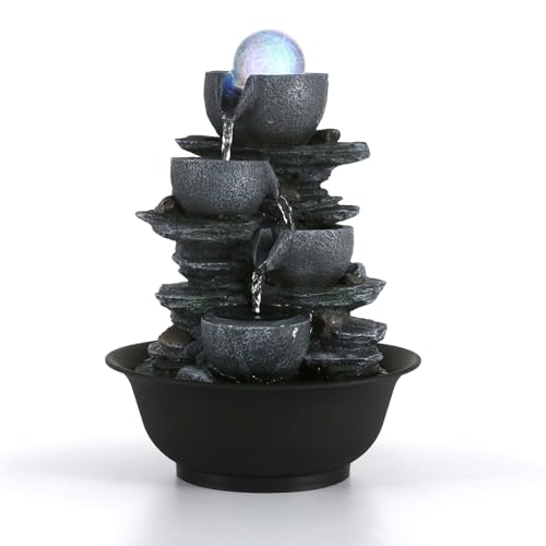 Water Fountain Tabletop Waterfall Fountains Indoor with LED