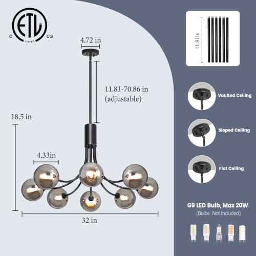 Mid Century Chandelier Modern Sputnik Light Fixture for Dining Room 32''