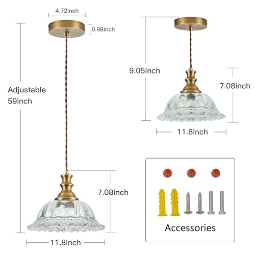 Glass Pendant Lights Modern Pendant Lighting Fixtures 11.8 in Brushed Finish Hanging Lamp for Kitchen Island Bedroom Dining Room Coffee Shop Hallway Hotel Living Room