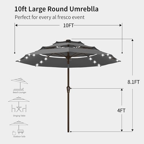 10ft 3 Tier Patio Umbrella with Solar Lights