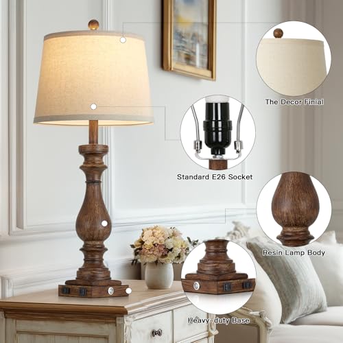 29" Tall Farmhouse Table Lamp for Living Room (Brown-1PK)