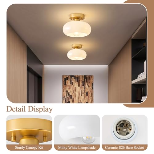 Mid Century Modern Gold Semi Flush Mount Ceiling Light 8.66 Inch