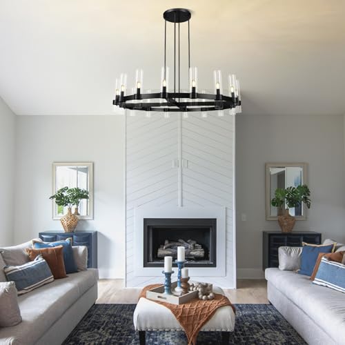 Modern 48" Black Wagon Wheel Chandelier