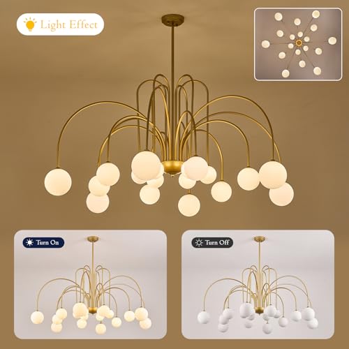 Gold Sputnik Chandelier with Milk Glass Globe 18 Lights L59 Inch