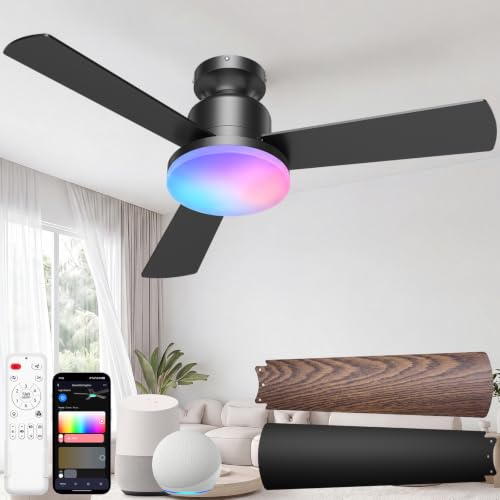 42" Smart Ceiling Fans with Lights and Remote (Black +Walnut / 42 Inch)
