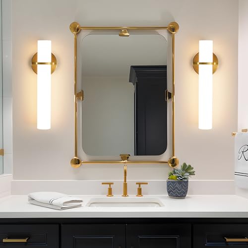 Wall Sconces 15 inch Gold Wall Sconces Set of Two Modern Bathroom Sconce 15W Dimmable LED Wall Sconce Light with Acrylic Lampshade