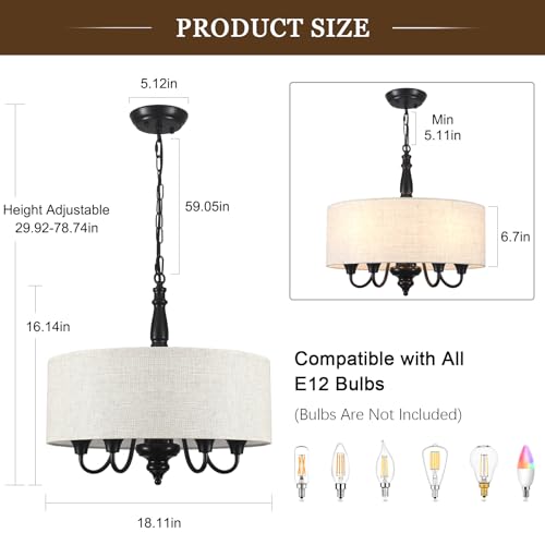 5 Light Drum Chandelier for Dining Room
