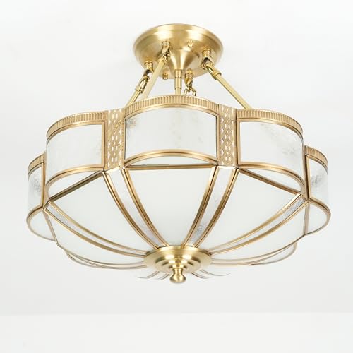 Brass Semi Flush Mount Ceiling Light Fixture with Ceramic Light Socket