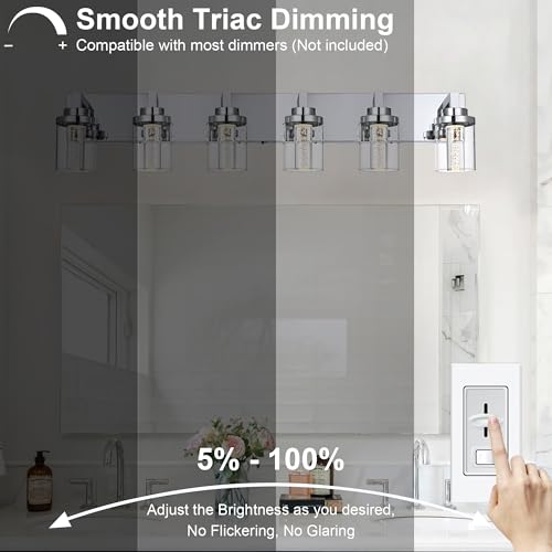 6 Light LED Bathroom Light Fixtures Chrome