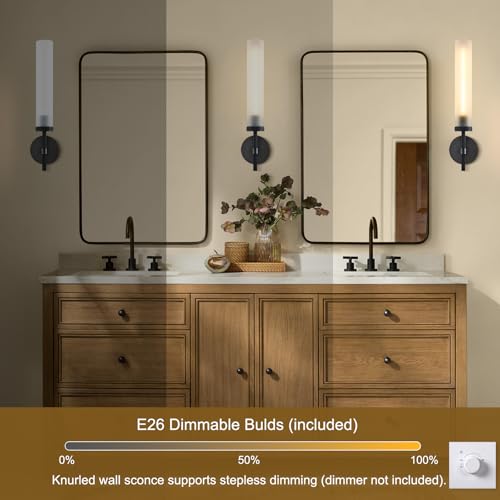 Modern Hardwired Frosted Glass Bathroom Black Wall Sconces 2PC