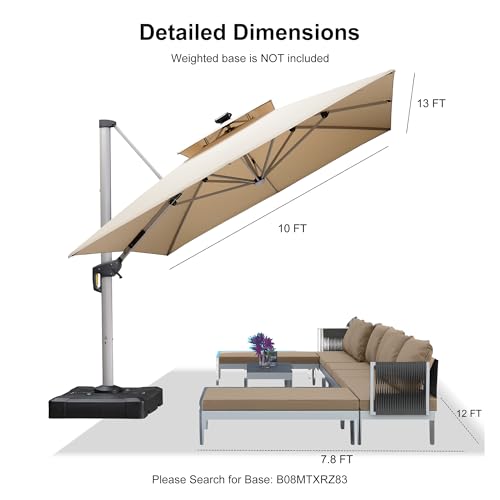 Cantilever Umbrella 10' X 13' Double Top Solar LED Light