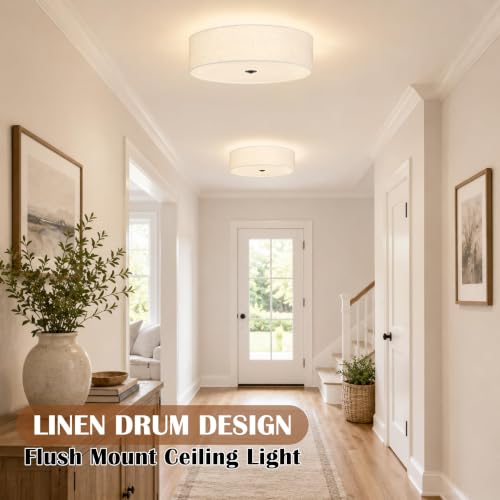 20" Modern Fabric Ceiling Light Black Classic Drum Light Fixture 5