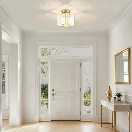 Modern Brushed Gold Hallway Entryway Light Fixtures Crystal Ceiling Lamp